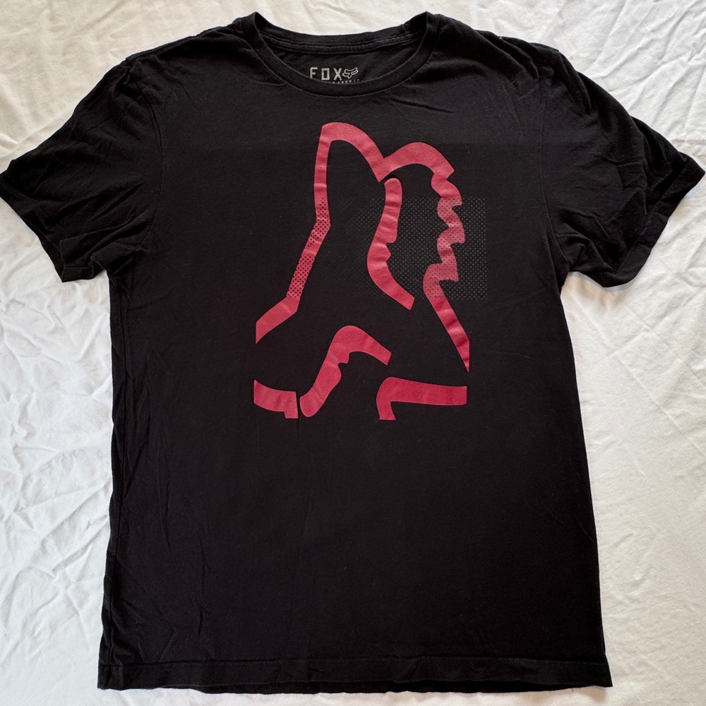 Fox T-Shirt Men's Medium Black Red Fox Head Graphic Slim Fit